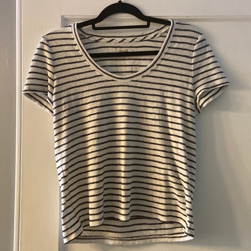 Black and white striped Madewell tee size small
